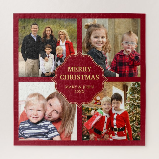 Red and Gold Christmas 4 Square Fotos Collage Puzzle (Vertikal)