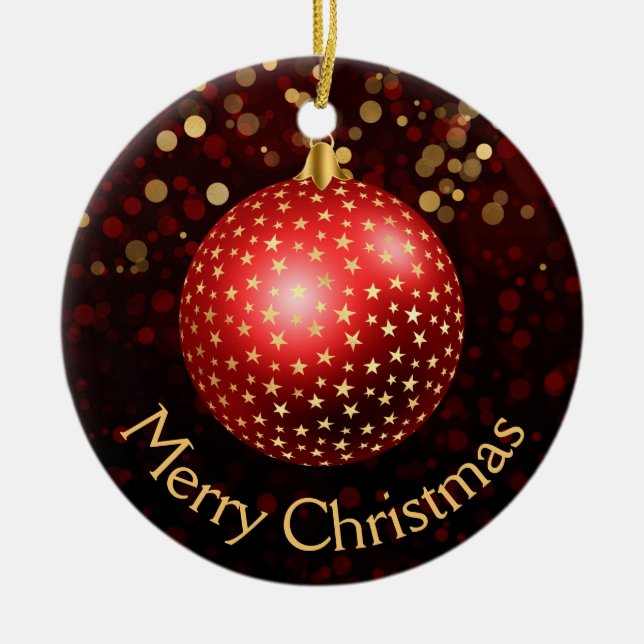 Red and Gold Christmas Baubles & Bokeh Keramik Ornament (Vorne)