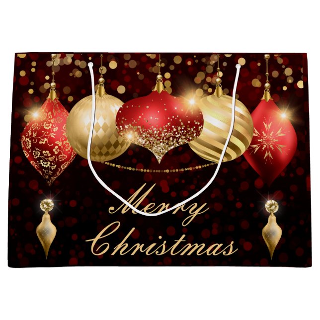 Red and Gold Christmas Baubles Große Geschenktüte (Vorderseite)