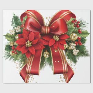 Red and Gold Christmas Bow Festival Geschenkpapier