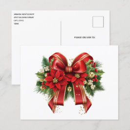 Red and Gold Christmas Bow Festival Postkarte