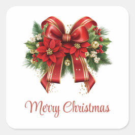 Red and Gold Christmas Bow Festival Quadratischer Aufkleber