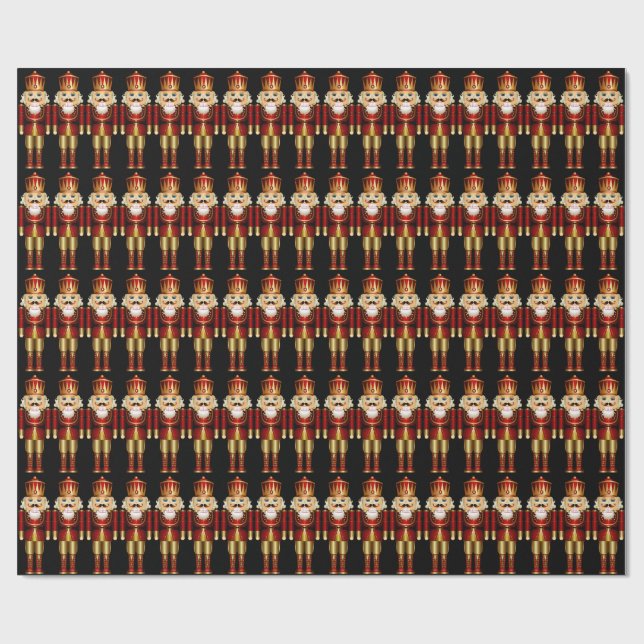 Red and Gold Christmas Nutcrackers Wrapping Paper Geschenkpapier (Flach)