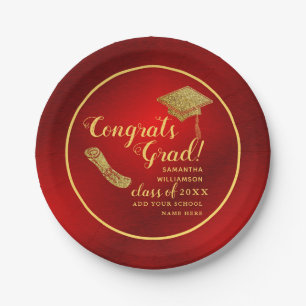 Red and Gold Class of 2024 Abschluss Pappteller