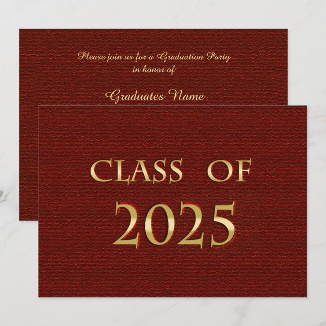 Red and Gold Class of 2025 Graduation Party Card Einladung (Vorne/Hinten)