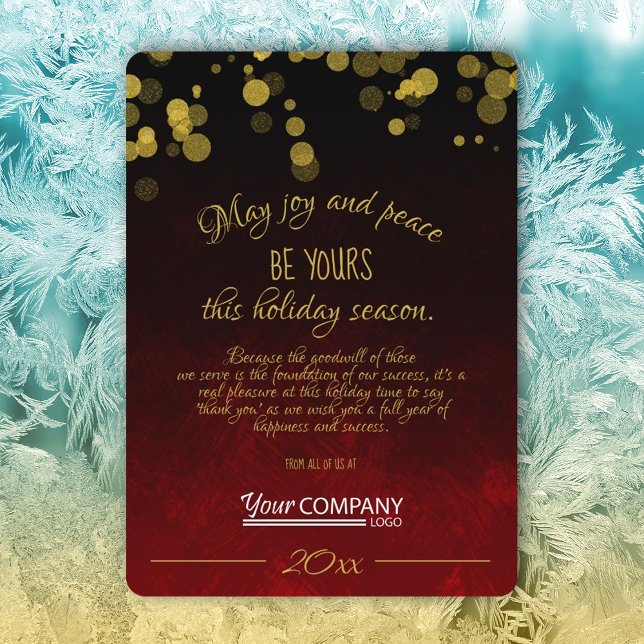 Red and Gold Company - Urlaubskarte Einladung (ruby red gold shimmery lights company holiday christmas card red logo business greeting cards)