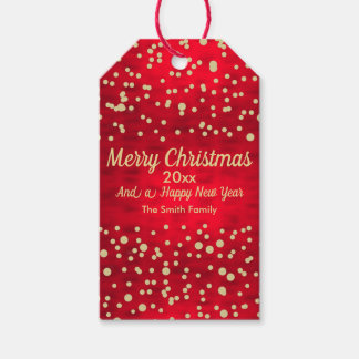 Red and Gold Confetti Weihnachtsmuster Geschenkanhänger