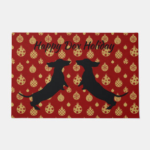Red and Gold Dackel Silhouette Holiday Door Mat Fußmatte