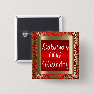 Red and Gold Damask - Geburtstag oder Ereignis Button