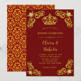 Red and Gold Damask Royal Wedding Einladung