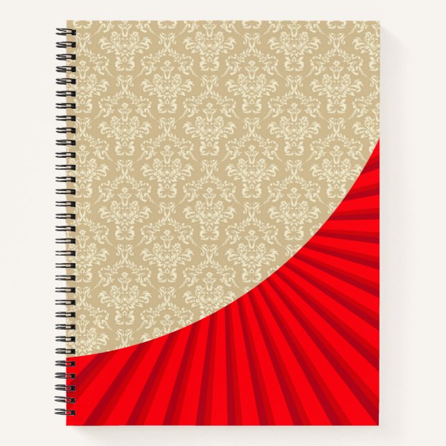 Red and Gold Damask Sunburst Notizbuch (Vorderseite)