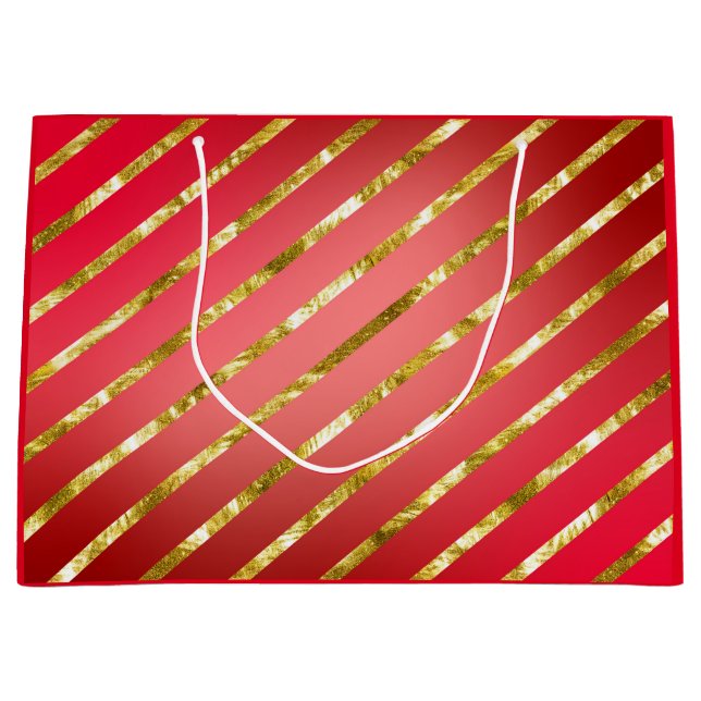 Red and Gold Diagonal Striping Geschenktasche Große Geschenktüte (Vorderseite)