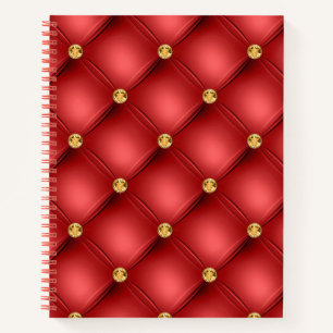 Red and Gold Diamond Tufted Leather Texture Luxury Notizbuch