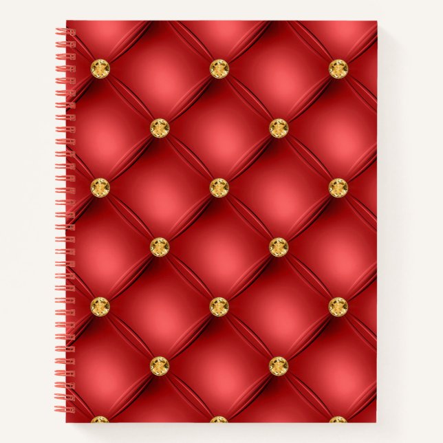 Red and Gold Diamond Tufted Leather Texture Luxury Notizbuch (Vorderseite)