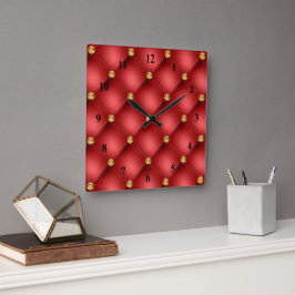 Red and Gold Diamond Tufted Leder Luxus Uhr