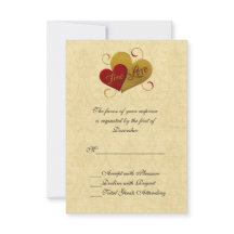 Red and Gold Double Heart Wedding RSVP Card