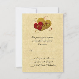 Red and Gold Double Heart Wedding RSVP Card Karte