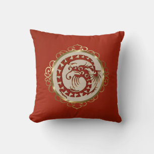 Red and Gold Dragon Medallion Throw Kissen