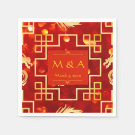 Red and Gold Dragon Wedding Cocktail Napkins Serviette