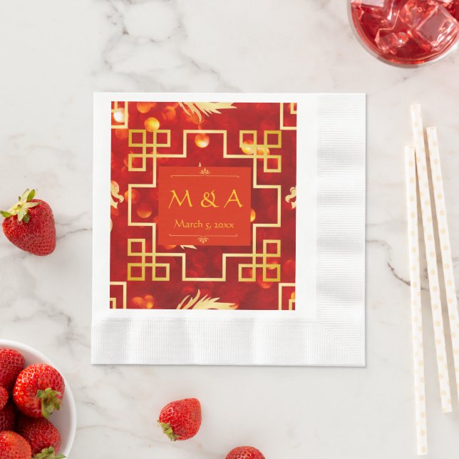 Red and Gold Dragon Wedding Luncheon Napkins Serviette (Beispiel)