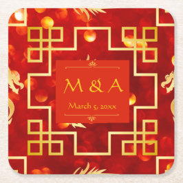 Red and Gold Dragon Wedding Rechteckiger Pappuntersetzer
