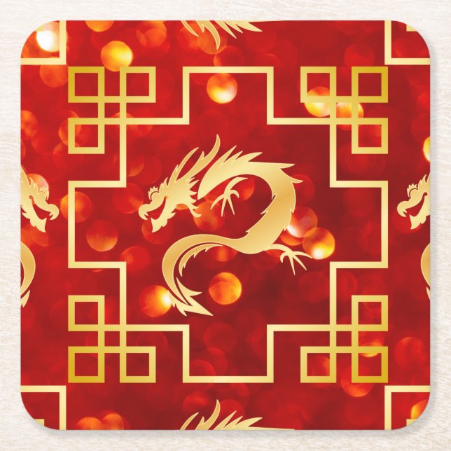 Red and Gold Dragon Wedding Rechteckiger Pappuntersetzer (Vorderseite)