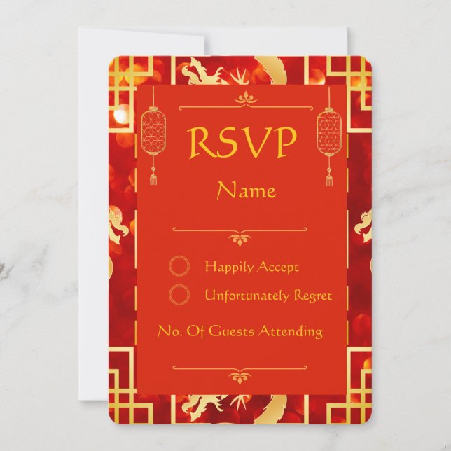 Red and Gold Dragon Wedding Rounded RSVP Card (Vorderseite)