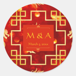 Red and Gold Dragon Wedding Runder Aufkleber