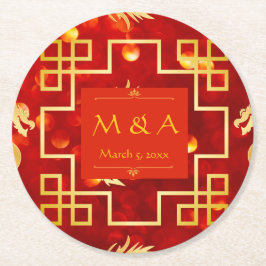 Red and Gold Dragon Wedding Runder Pappuntersetzer