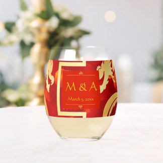 Red and Gold Dragon Wedding Weinglas Ohne Stiel