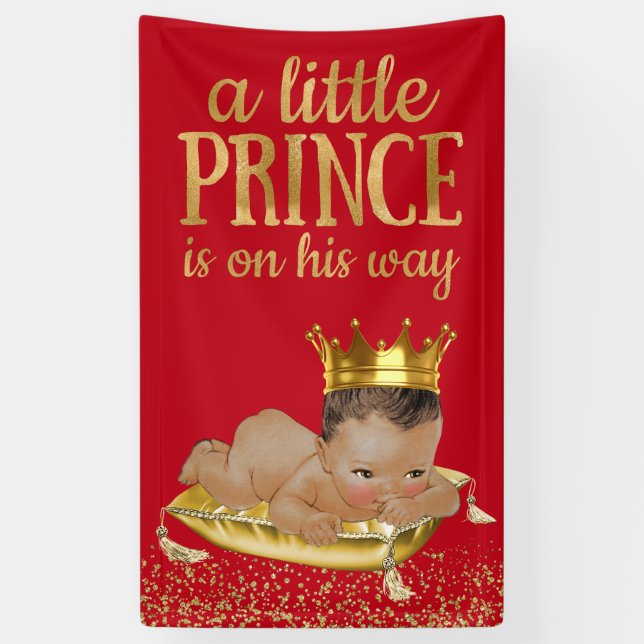Red and Gold Ethnic Prince Baby Dusche Banner (Vertikal)