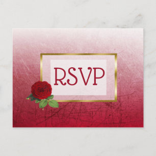 Red and Gold Faded Rose Wedding RSVP Postkarten