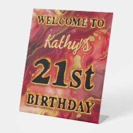 Red and Gold Flaming Hot 21. Geburtstag Sockelschild