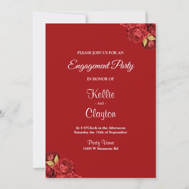 Red and Gold Flor Engagement Party Einladung (Vorderseite)