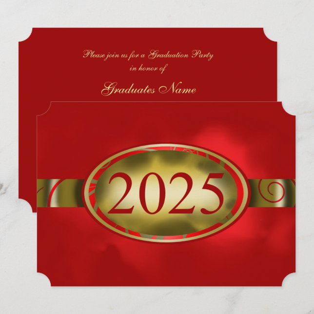 Red and Gold Floral Button 2025 Graduation Party Einladung (Vorne/Hinten)