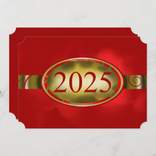 Red and Gold Floral Button 2025 Graduation Party Einladung