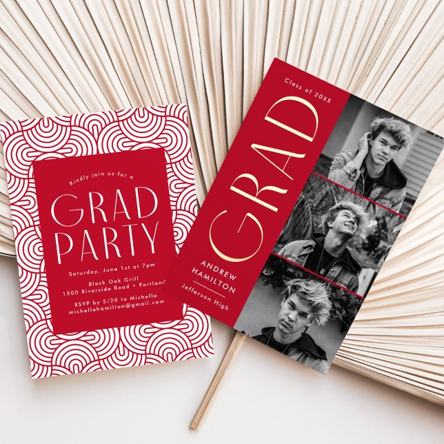 Red and Gold Foil 3 Foto Graduation Party Folieneinladung (Von Creator hochgeladen)