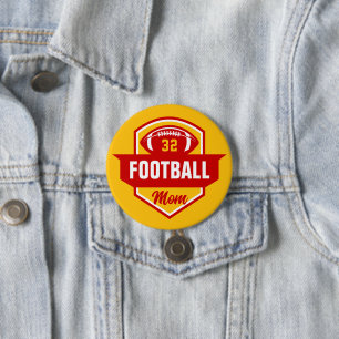 Red and Gold Football Mama Custom Jersey Number Button
