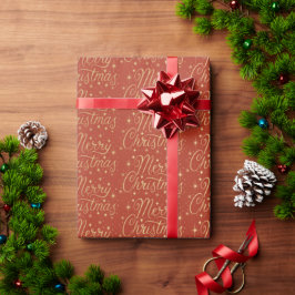 Red and Gold Frohe Weihnachts-Script-Muster Geschenkpapier