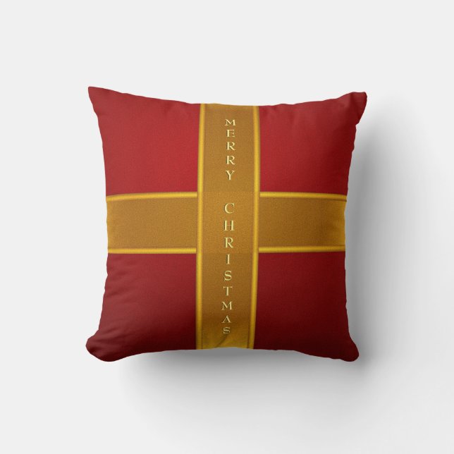 Red and Gold Gift Wrapped Merry Christmas Design Kissen (Vorderseite)