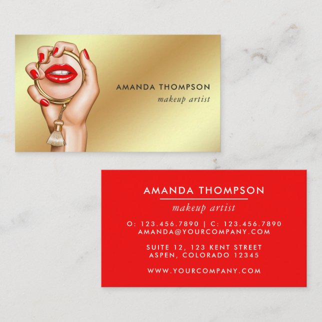 Red and Gold Glam Chic Business Card Visitenkarte (Vorne/Hinten)