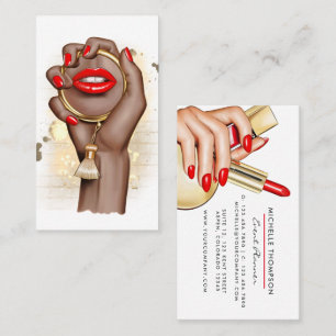 Red and Gold Glam Chic Makeup Artist Business Card Visitenkarte
