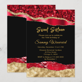 Red and Gold Glam Tars 16 . Geburtstag Einladung