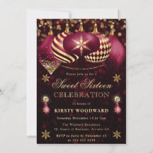 Red and Gold Glitzer Baubles 16 . Geburtstag