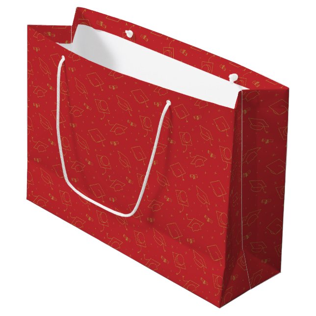 Red and Gold Graduation Cap Toss Große Geschenktüte (Vorderseite Schrägansicht)