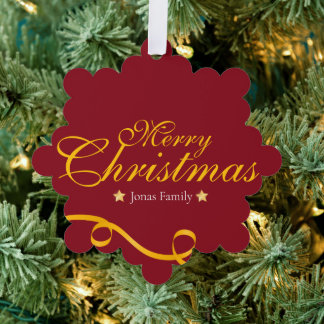 Red and Gold Hanging Paper Tag With Photo Ornament Karte