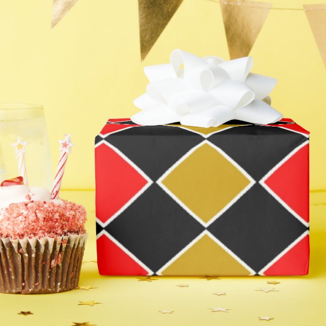 Red and Gold Harlequin Geschenkpapier (Geburtstagsparty)