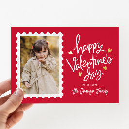 Red and Gold Hearts Briefmarke Foto Valentinstag Folien Feiertagskarte