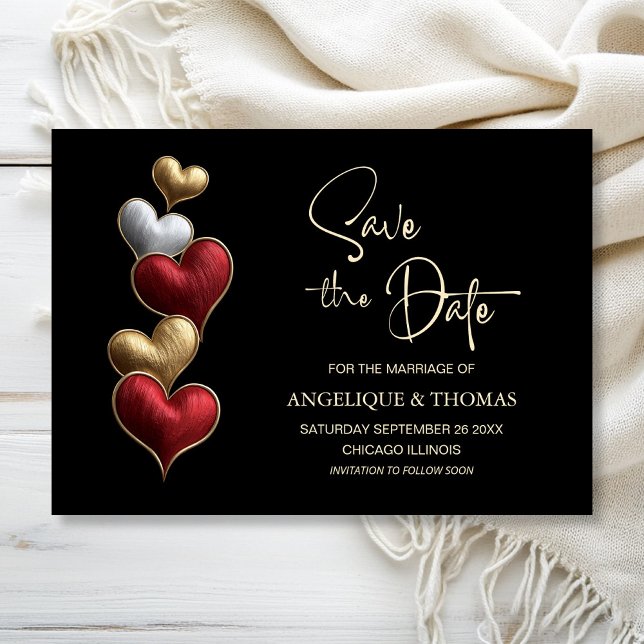 Red and Gold Hearts Wedding Save the Date (Von Creator hochgeladen)
