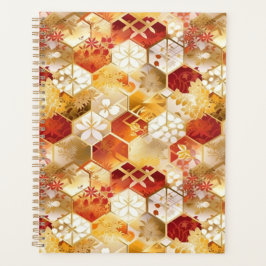 Red and Gold Hexagon Chiyogami Planner Planer